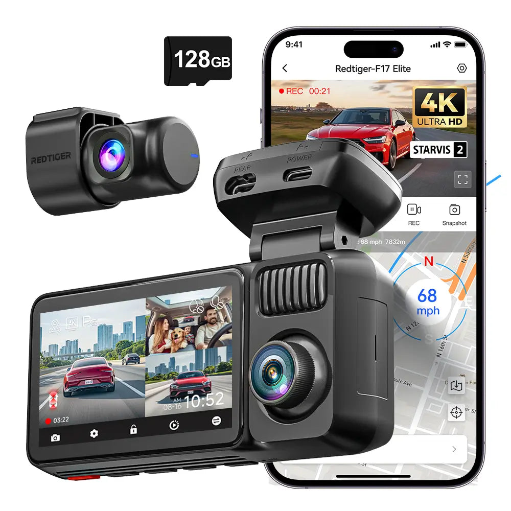 Redtiger F17Elite 3-Channel 4K+2.5K+1080P 24/7 Ultra-Color Wifi6 Dash Cam REDTIGER Official
