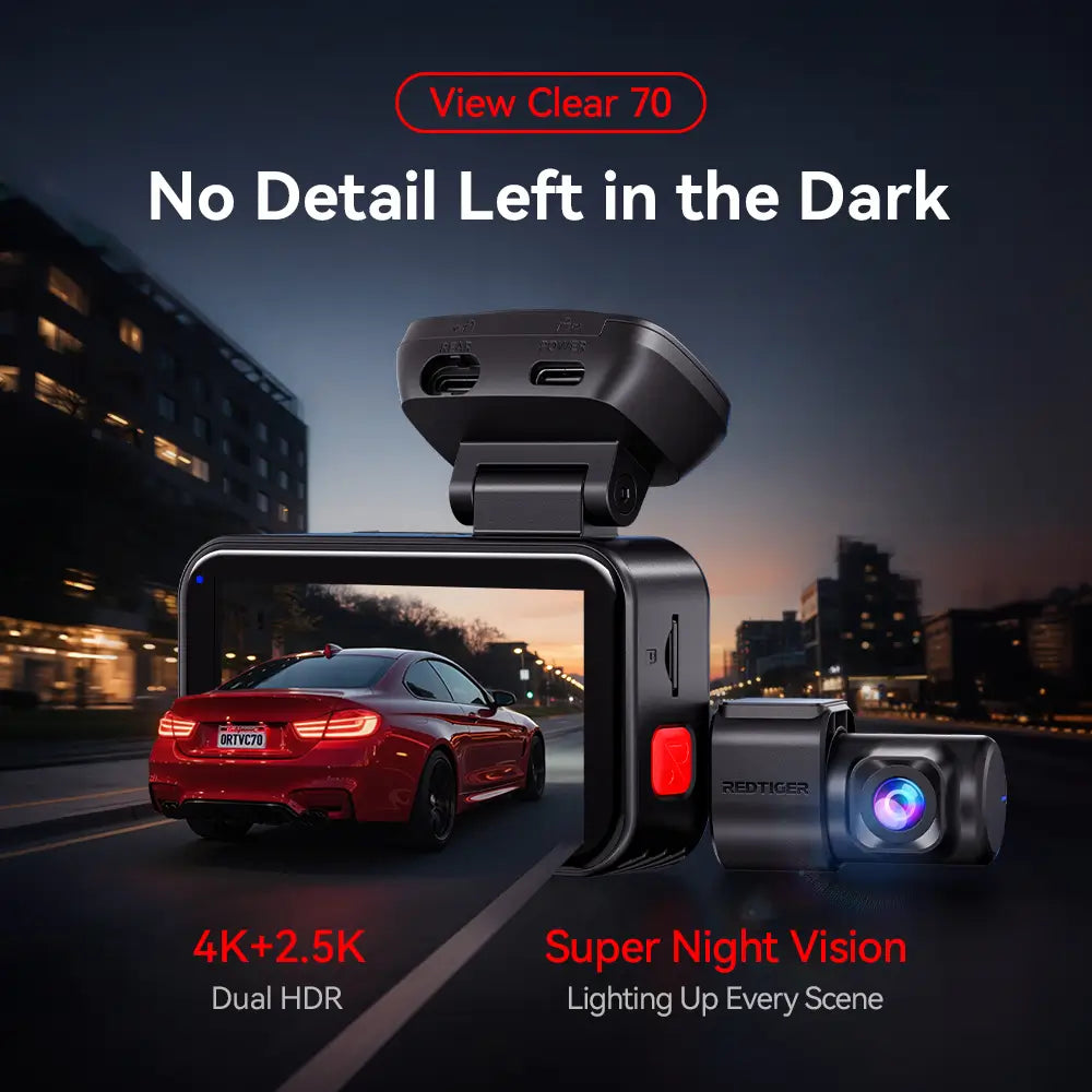 Redtiger View Clear-70 4K Low-light Dual HDR 5.8Ghz WiFi-6 Super Night Vision Dual Dash Cam REDTIGER Official