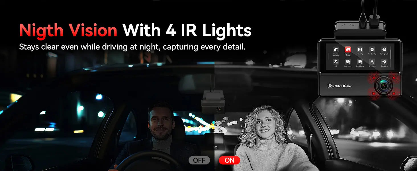 Dash Cam with Enhanced Night view– Clear Cabin Recording Even in Total Darkness.