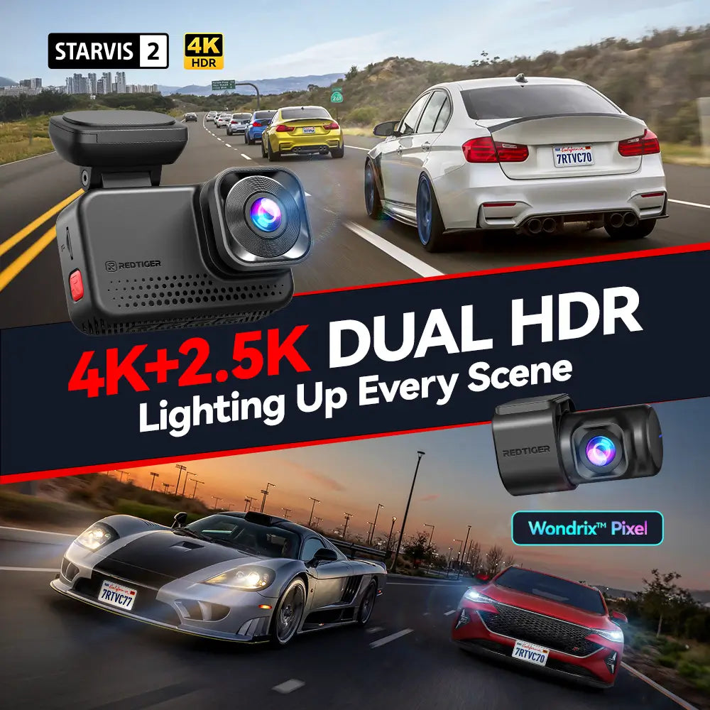 Redtiger View Clear-70 4K Low-light Dual HDR 5.8Ghz WiFi-6 Super Night Vision Dual Dash Cam REDTIGER Official