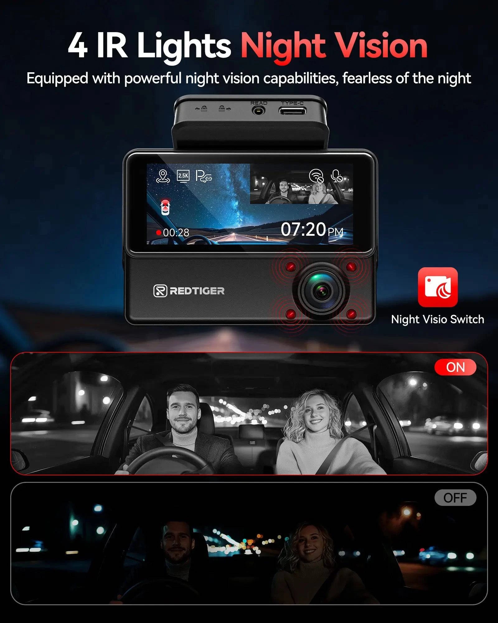REDTIGER VP20 530° 3-Channel IR Night View Dash Cam Hot Sales REDTIGER Official