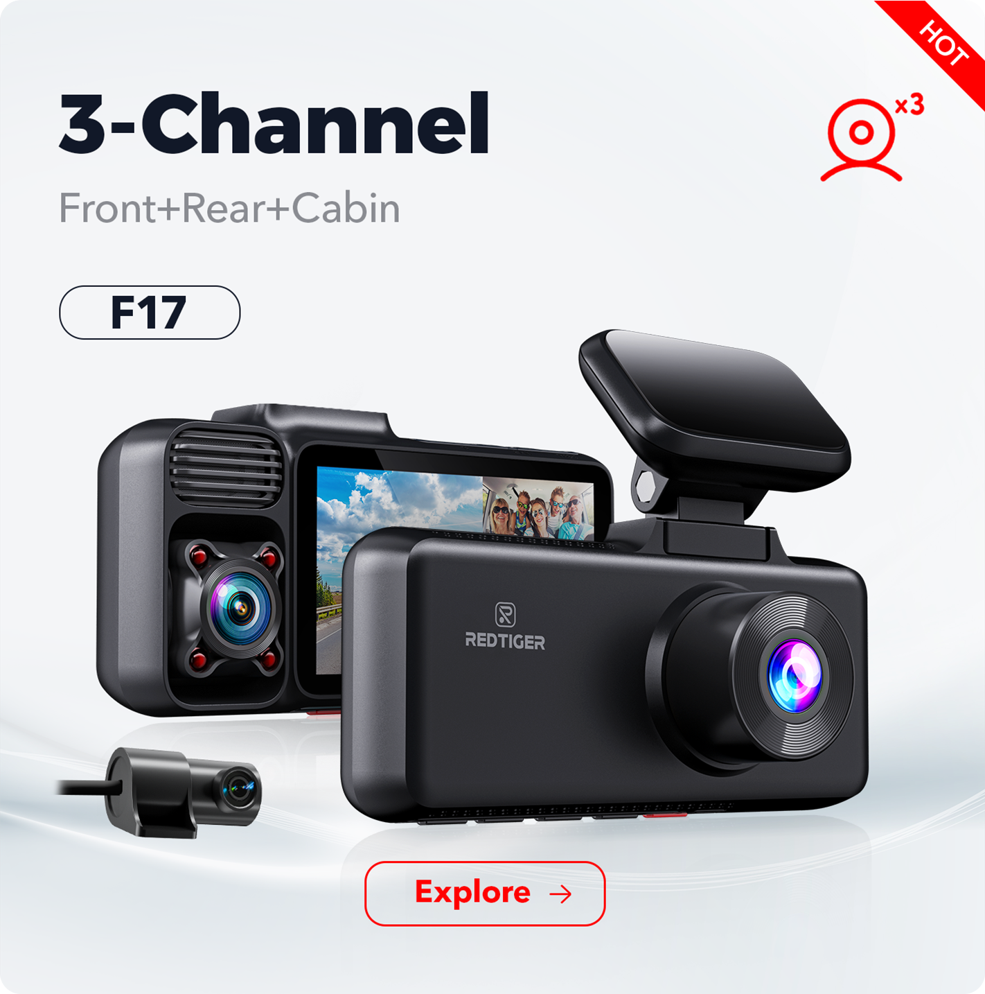Redtiger F17 3-Channel IR Night Vision 5G Wifi Dash Cam