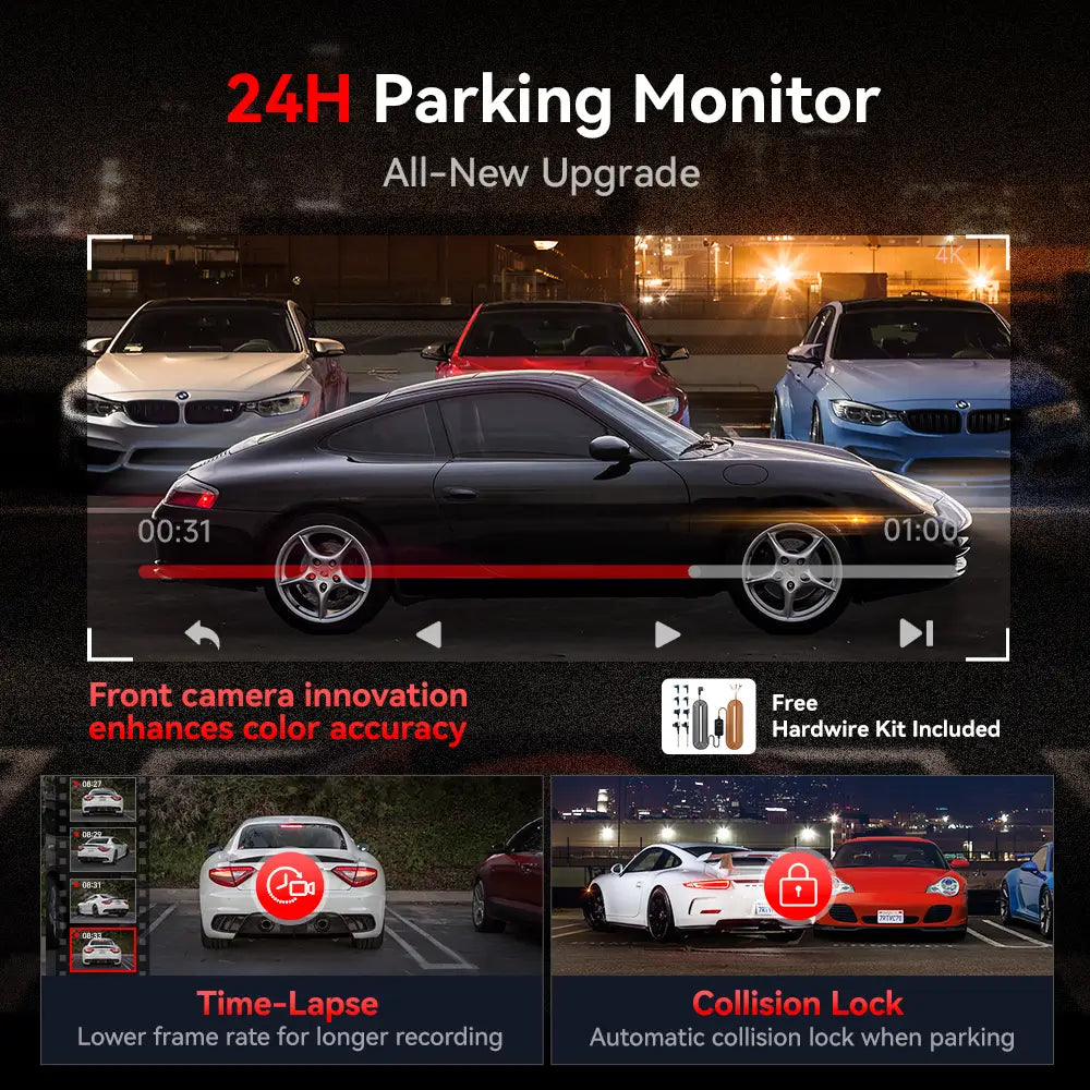 Redtiger ViewClear-70 4K Dual HDR 5.8Ghz WiFi-6 Super Night Vision Dual Dash Cam REDTIGER Official