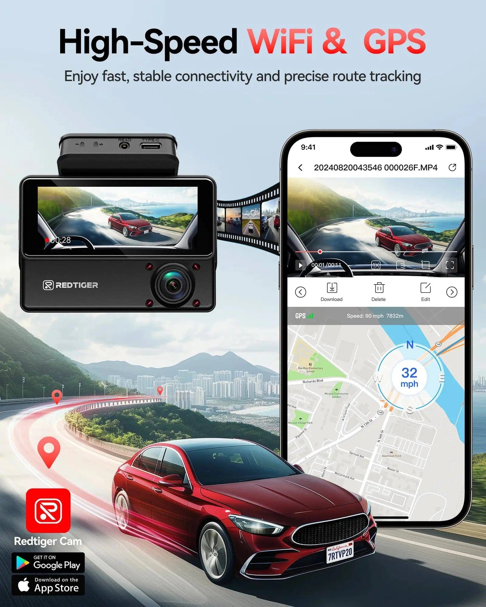 REDTIGER VP20 530° 3-Channel IR Night View Dash Cam Hot Sales REDTIGER Official