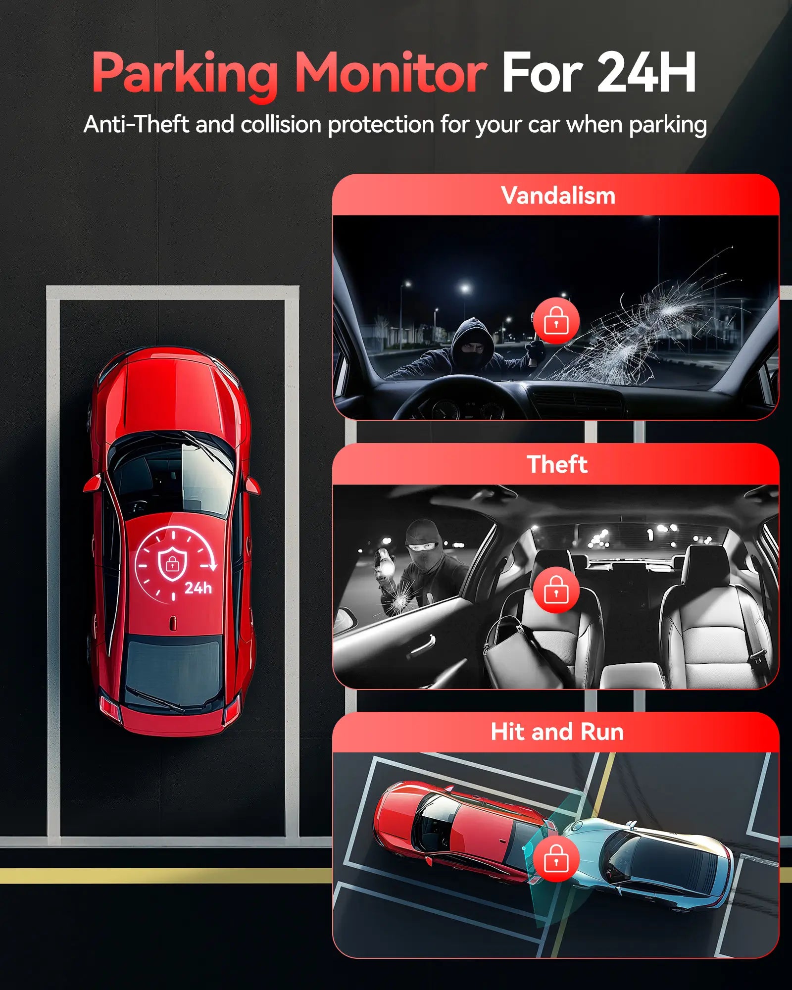 REDTIGER VP20 530° 3-Channel IR Night View Dash Cam Hot Sales REDTIGER Official
