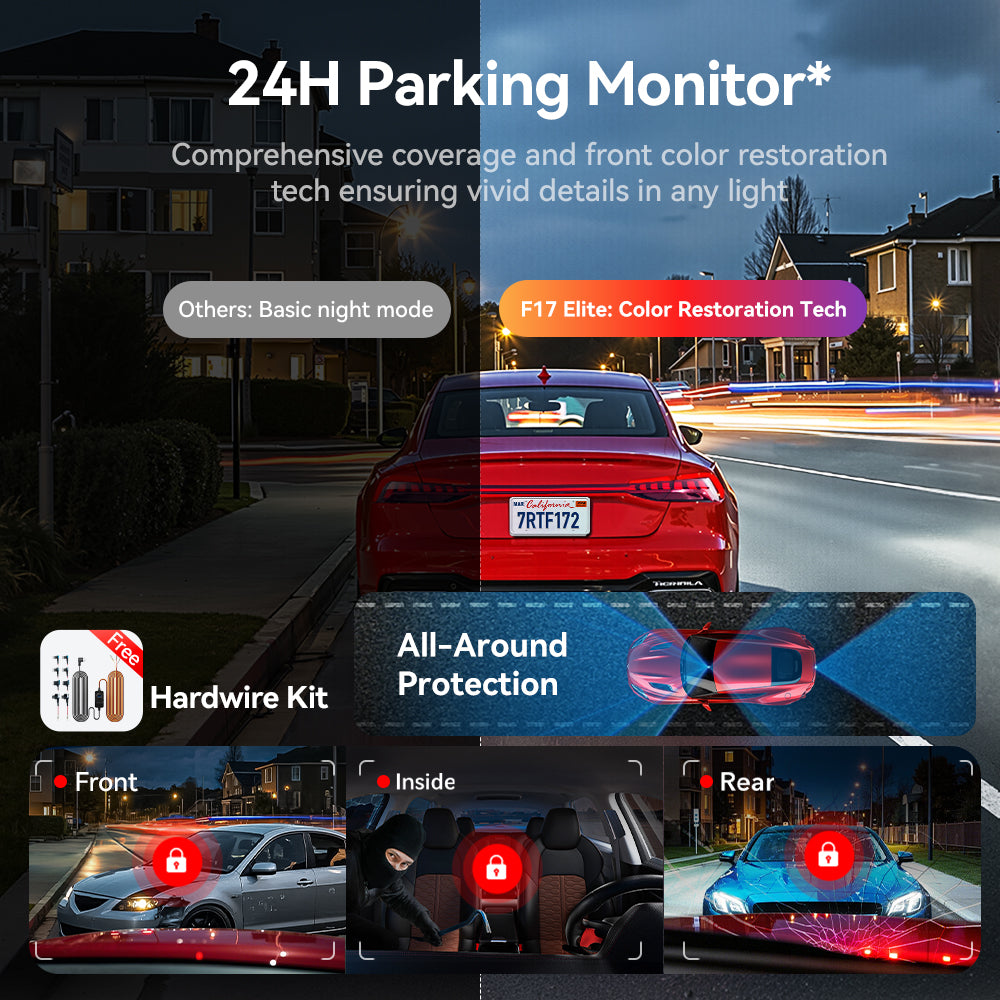 Redtiger F17Elite 3-Channel 4K+2.5K+1080P 24/7 Ultra-Color Wifi6 Dash Cam REDTIGER Official