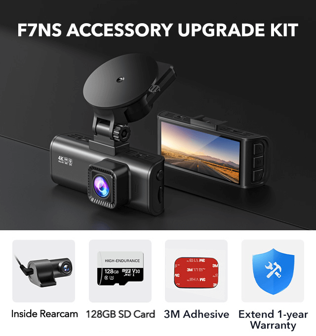 Redtiger F7NS Upgrade Accessory Bundle Bundle REDTIGER Dash Cam Inside Rearcam+128GB SD Card+3M Adhesive+Extend 1-year Warranty  