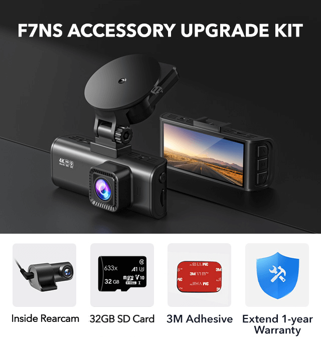 Redtiger F7NS Upgrade Accessory Bundle Bundle REDTIGER Dash Cam Inside Rearcam+32GB SD Card+3M Adhesive+Extend 1-year Warranty  