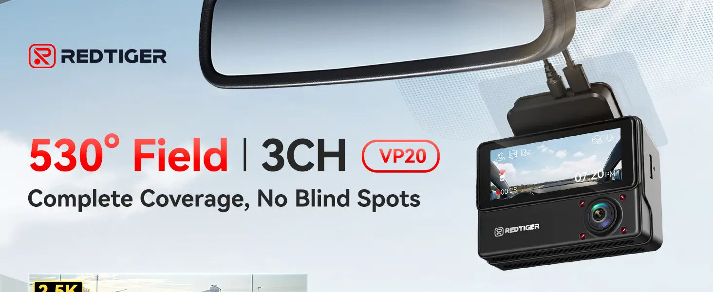 Experience 530° Full-Angle Coverage REDTIGER VP20 dash cam eliminating blind spots for ultimate driving security.