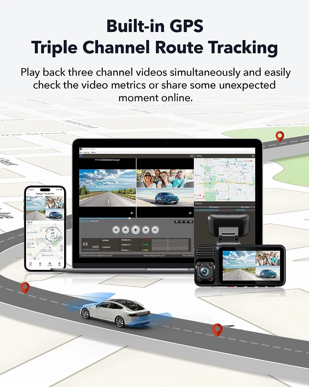 Redtiger F17 3-Channel 5G Wifi Dash Cam Hot Sales REDTIGER Dash Cam