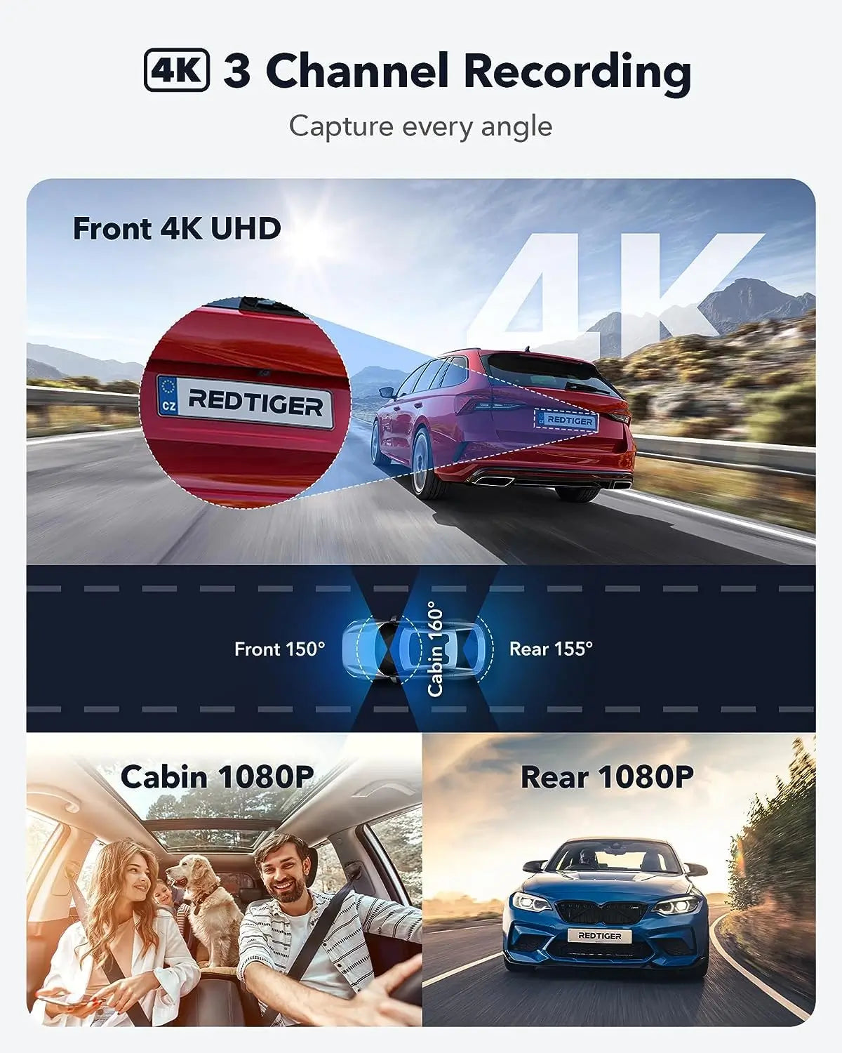 Redtiger F17 3-Channel 5G Wifi Dash Cam Hot Sales REDTIGER Dash Cam