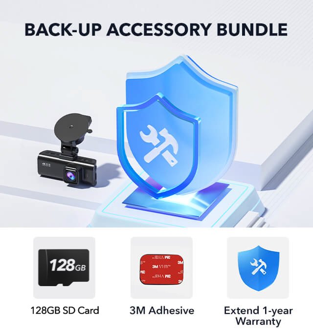 Redtiger Back-up Accessory Bundle Bundle REDTIGER Dash Cam 128GB SD Card+3M Adhesive+Extend 1-year Warranty  