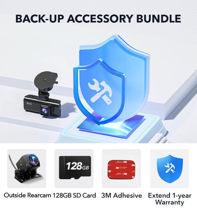Redtiger Back-up Accessory Bundle Bundle REDTIGER Dash Cam Outside Rearcam+128GB SD Card+3M Adhesive+Extend 1-year Warranty  
