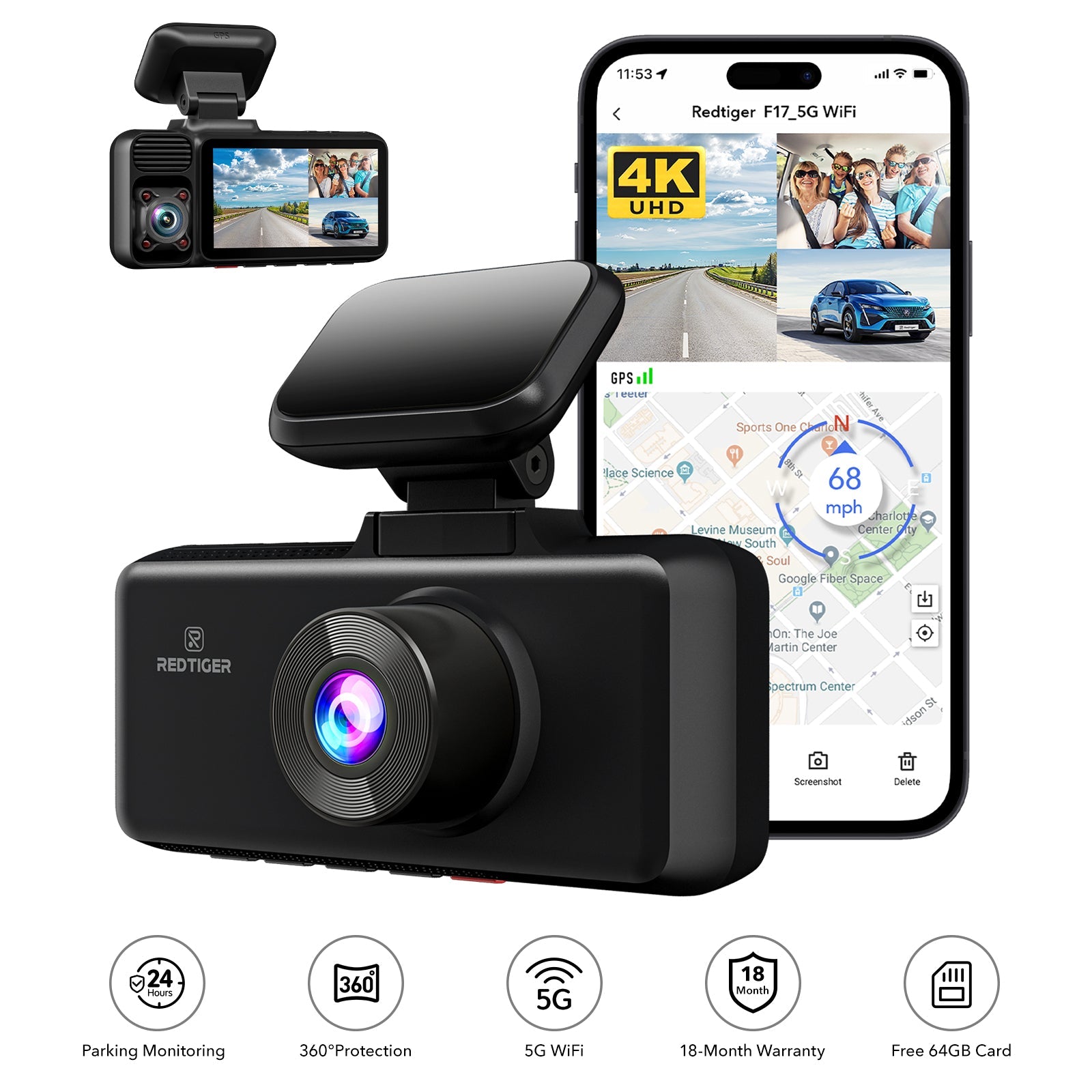 Redtiger F17 4K 3Channel 5G Wifi Dash Cam REDTIGER Official